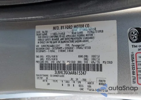 2010 Lincoln Mkz z USA, uszkodzony, nr VIN 3LNHL2GC6AR615347